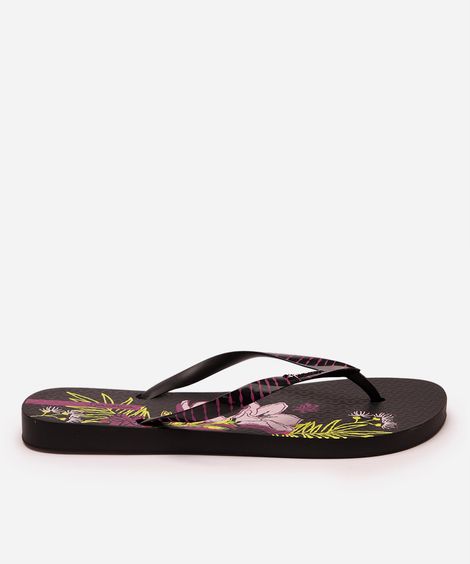 chinelo ipanema slim floral - preto