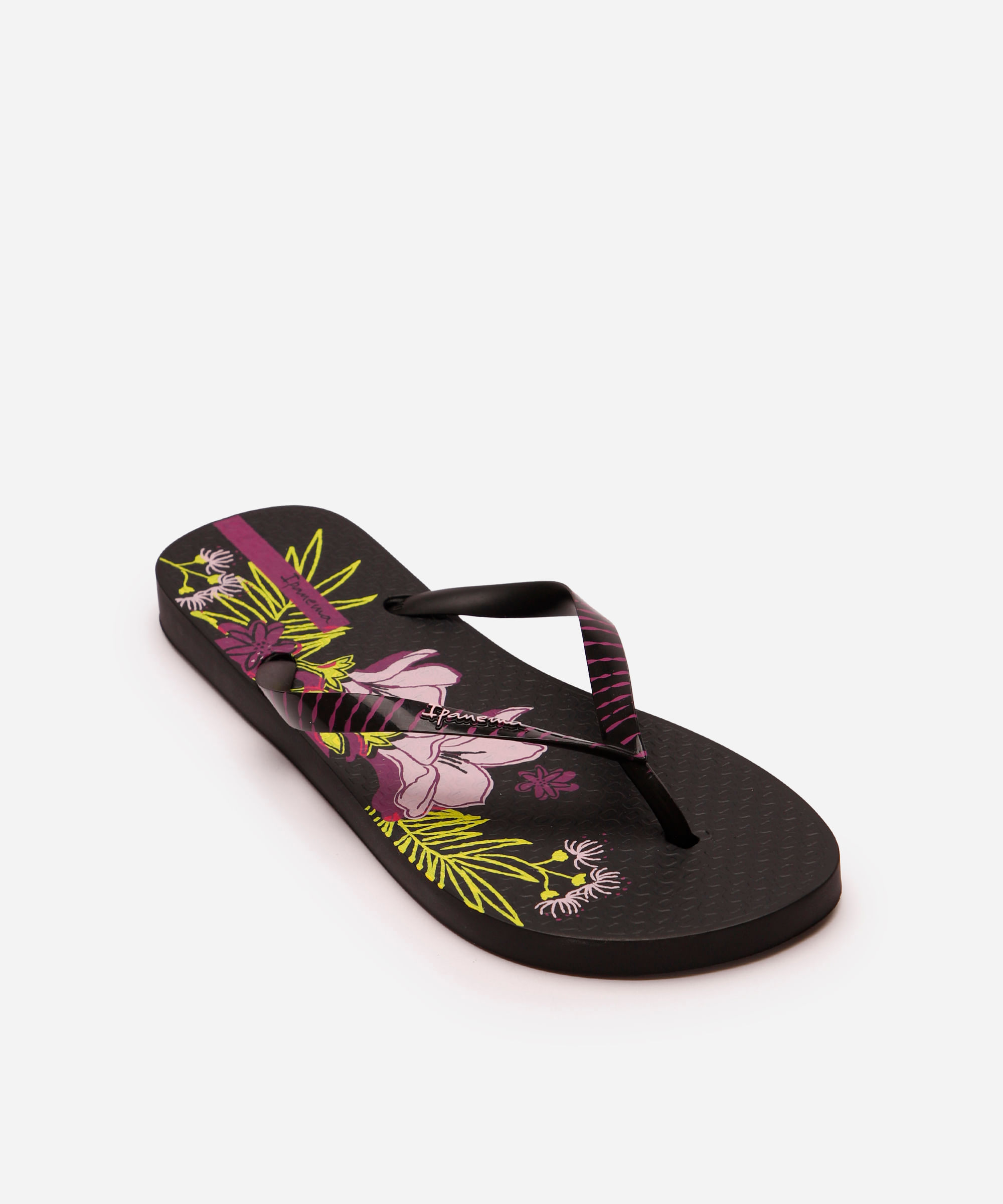 chinelo ipanema slim floral - preto