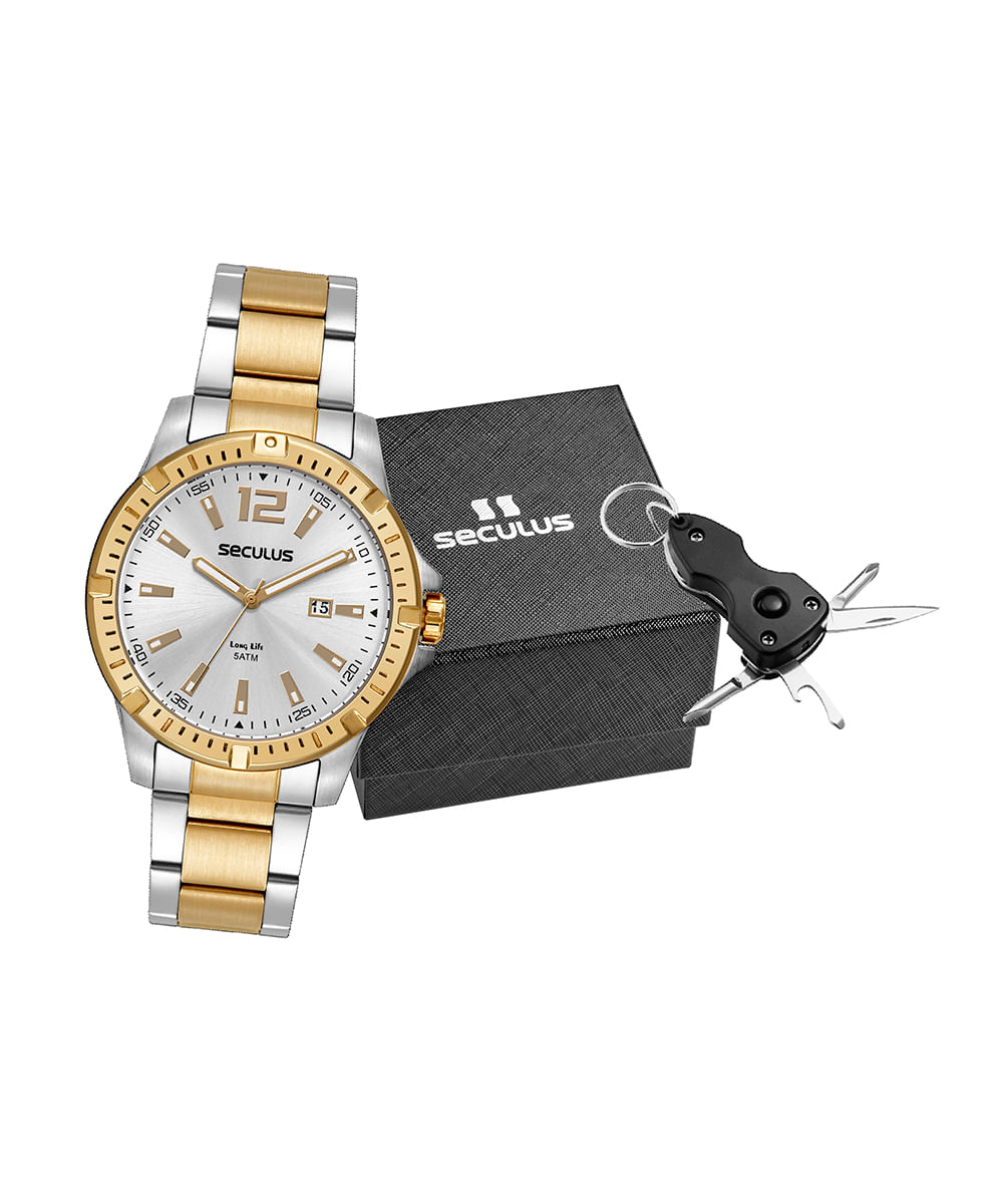 relógio masculino seculus 44208gpsvba4k analógico calendário prateado