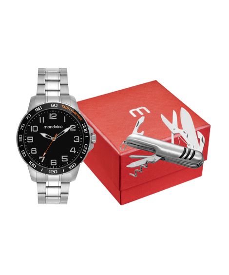 kit relógio masculino mondaine 99731g0mvne3kk analógico prateado