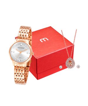 kit relógio feminino mondaine 32336lpmvre2k analógico rosê