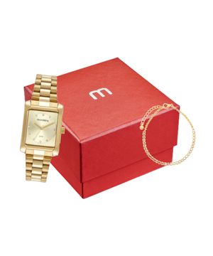 kit relógio feminino mondaine 32480lpmvde1kb analógico dourado