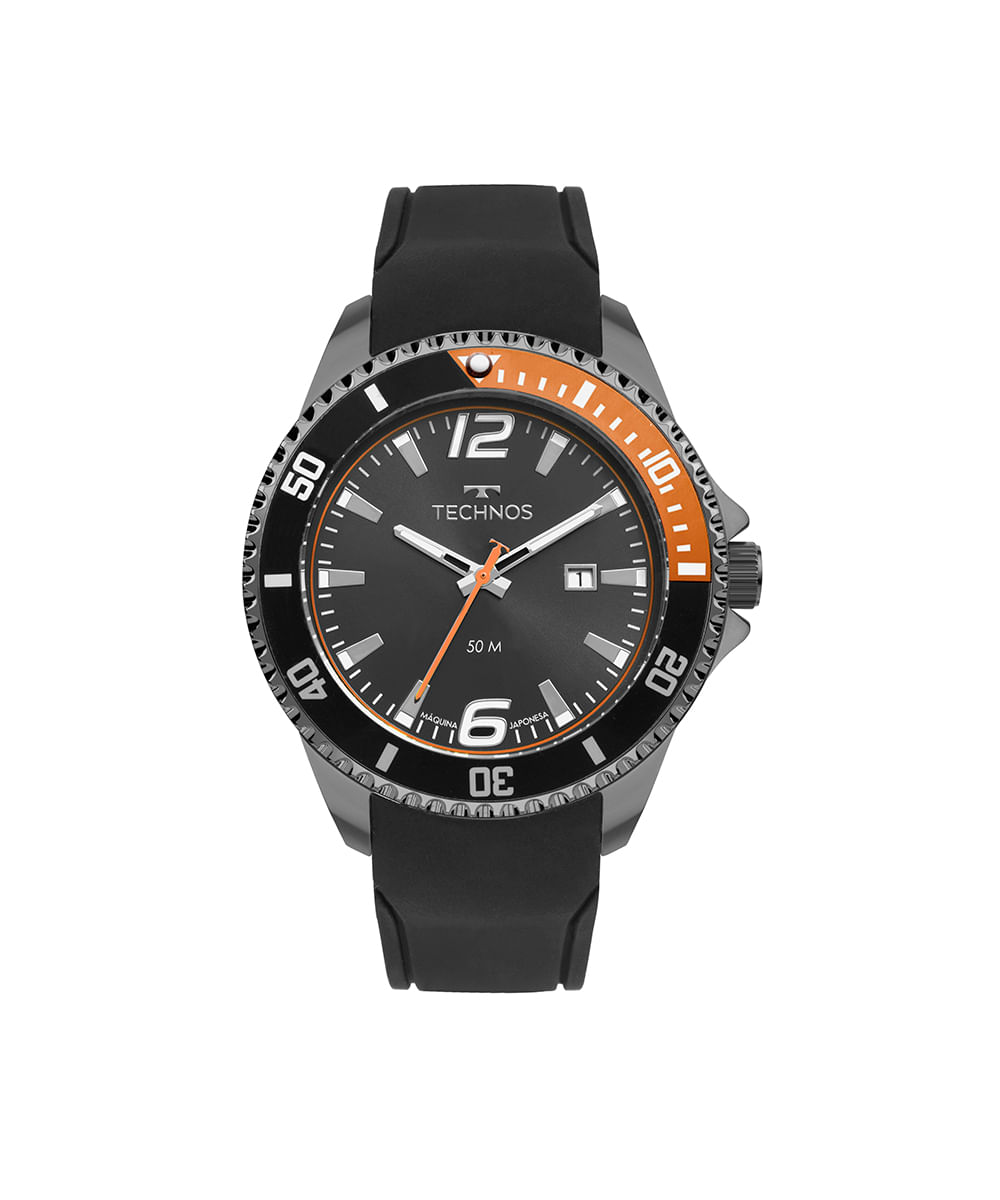 relógio masculino technos 2115txc2f analógico-calendário preto