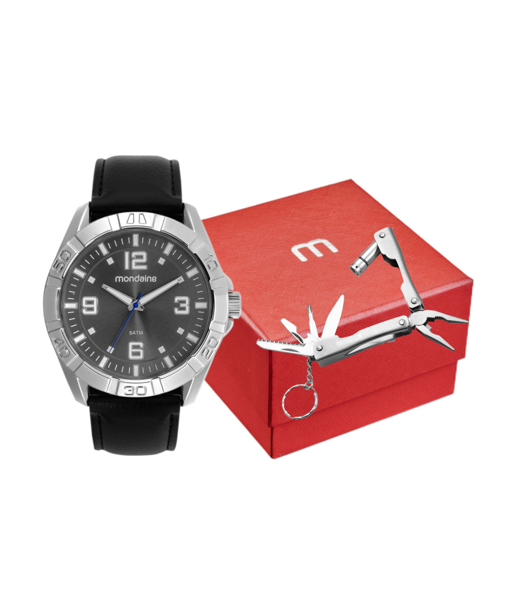 kit relógio masculino mondaine 32646g0mvnh1kf analógico prateado