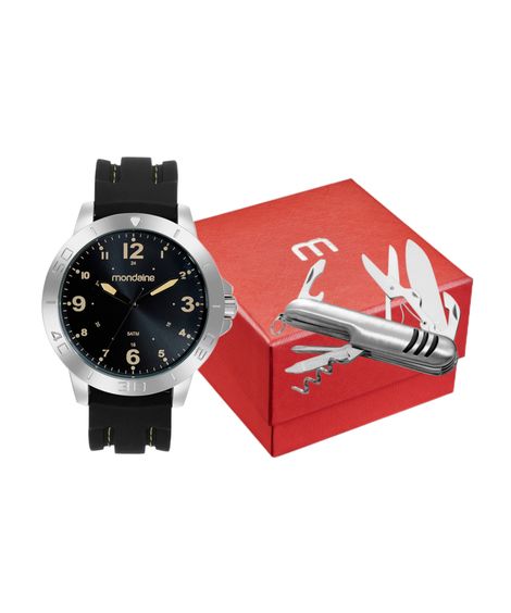 kit relógio masculino mondaine 99698g0mvni3k analógico prateado