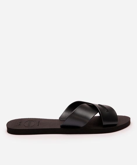 havaiana feminina aqua metálica preta