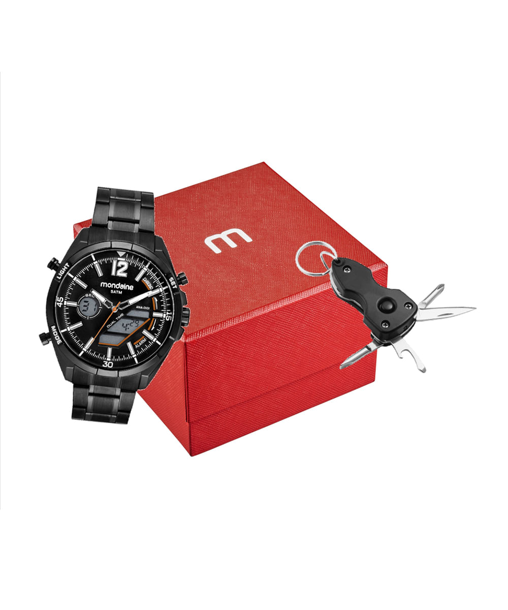 kit relógio masculino mondaine 32791gpmvpe2kf analógico digital preto