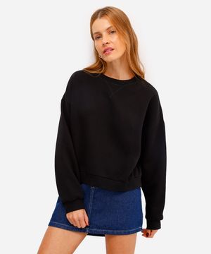 blusão básico feminino de moletom felpado preto