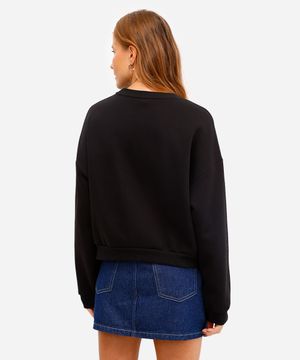 blusão básico feminino de moletom felpado preto