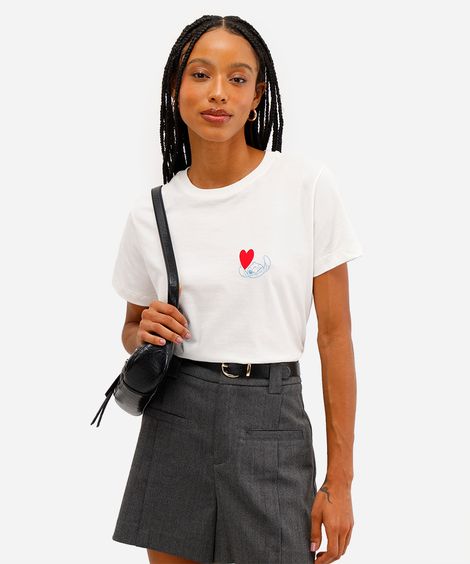 camiseta feminina de algodão stitch off white