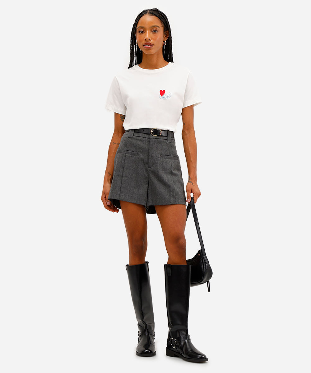 camiseta feminina de algodão stitch off white