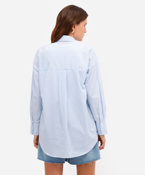 camisa oversized feminina de algodão listrada azul