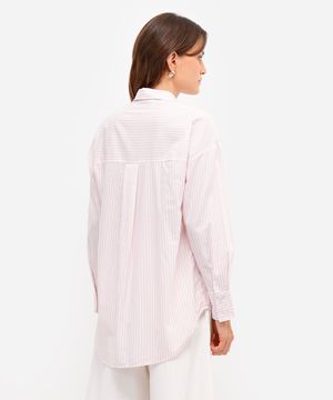 camisa oversized feminina de algodão listrada rosa