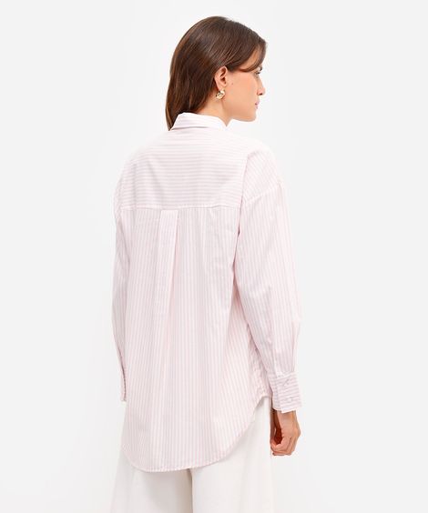 camisa oversized feminina de algodão listrada rosa