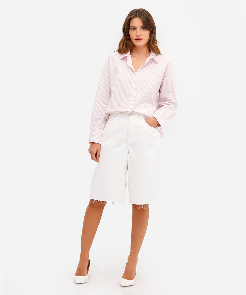 camisa oversized feminina de algodão listrada rosa