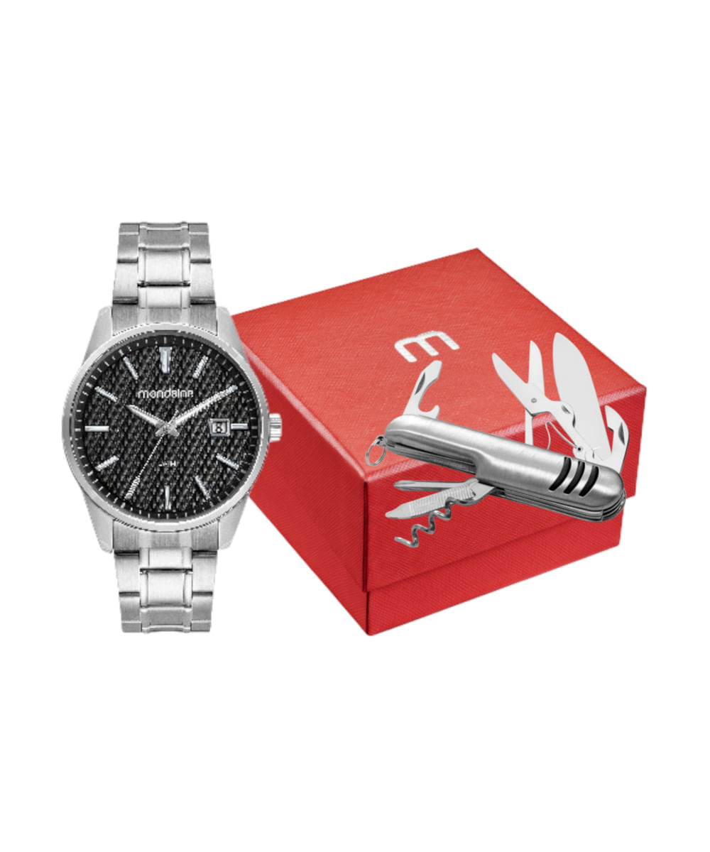 kit relógio masculino mondaine 32508g0mvne1kf analógico prateado