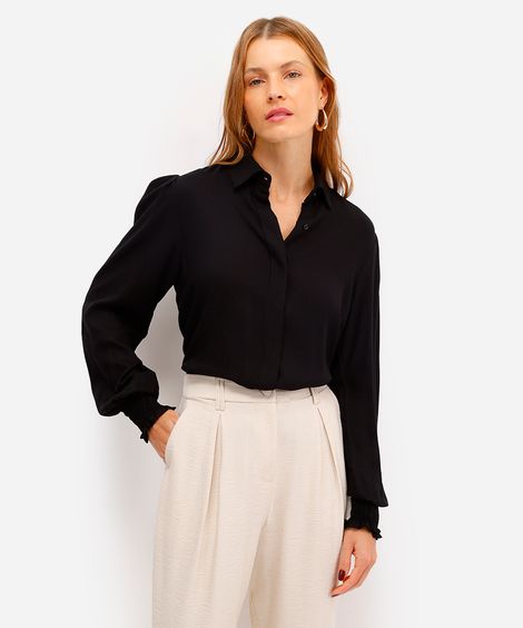 camisa feminina de viscose manga longa preta