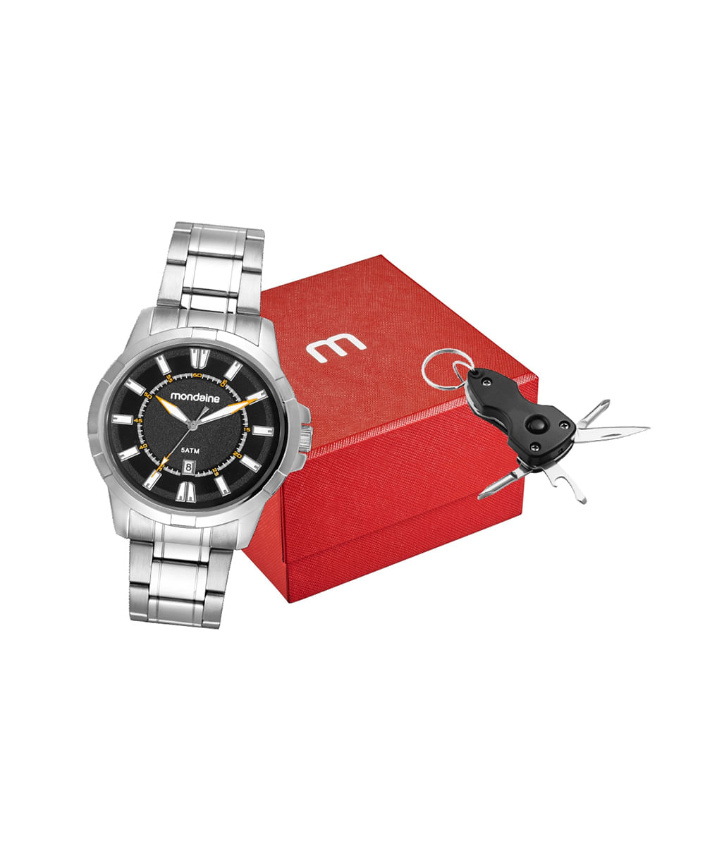 relógio masculino mondaine 83507g0mvne2k analógico-calendário prateado