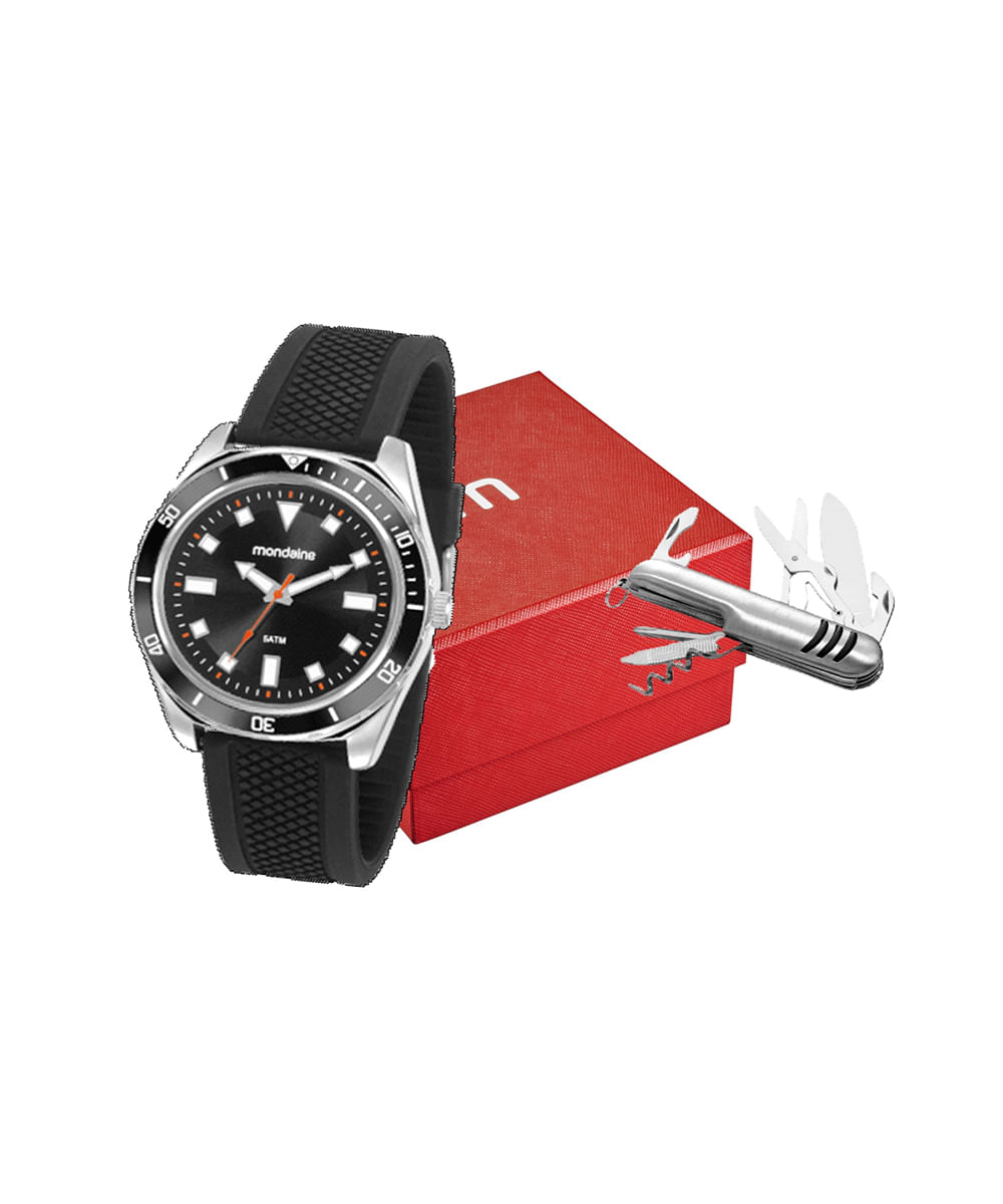 kit relógio masculino mondaine 53769g0mvni2kh analógico prateado