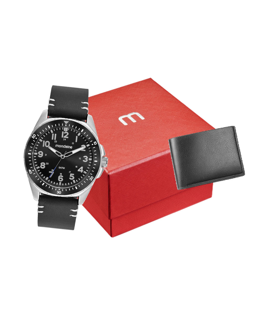 kit relógio masculino mondaine 32577g0mvnh2k analógico prateado