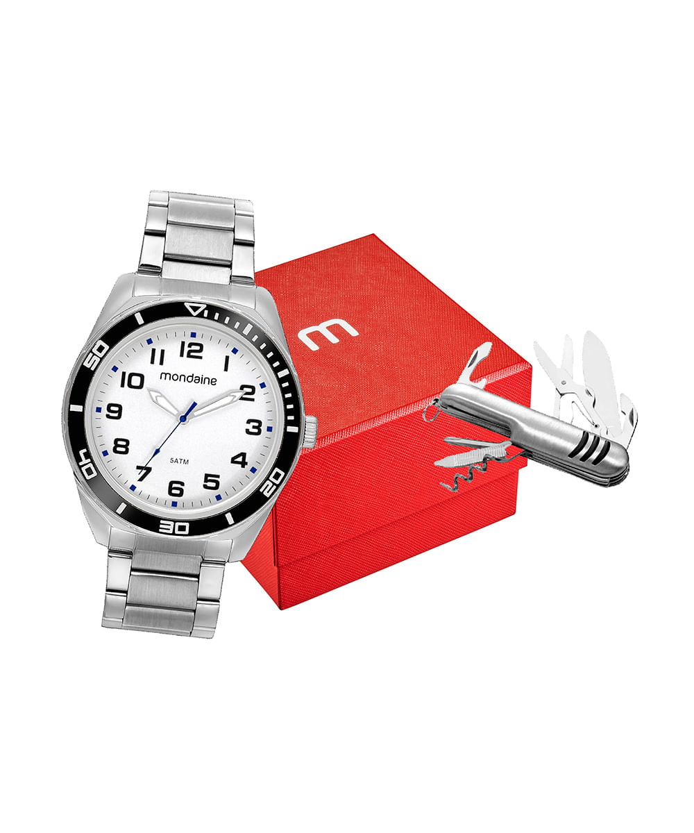 kit relógio masculino mondaine 32656g0mvne2k analógico prateado