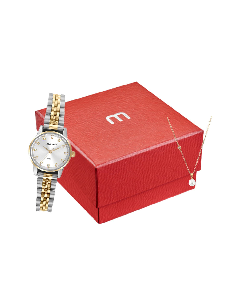 kit relógio feminino mondaine 32725lpmvbe2k analógico prateado