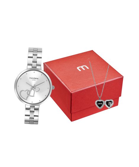 kit relógio feminino mondaine 32712l0mkne2k1 analógico prateado