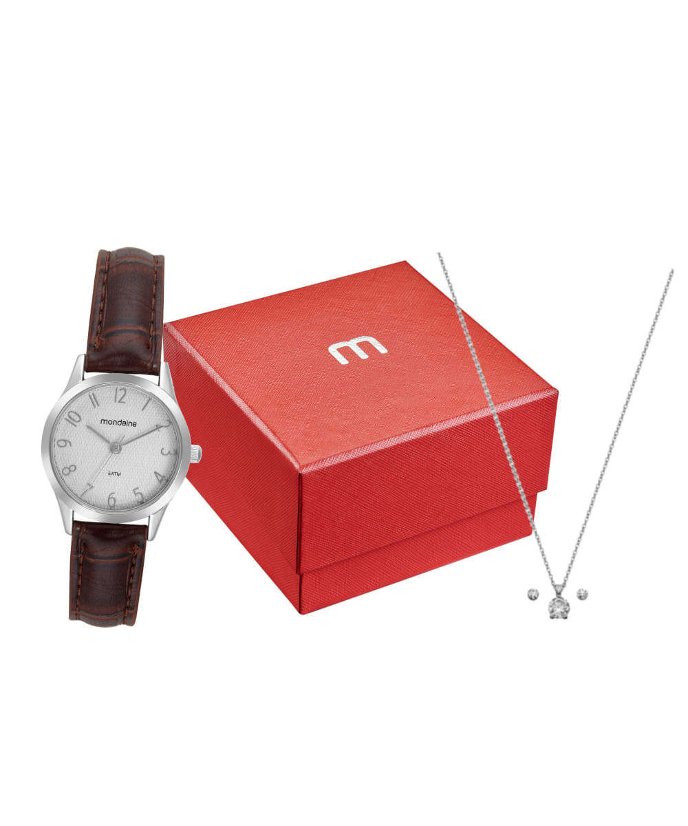 kit relógio feminino mondaine analógico 32794l0mknh2k1 prateado