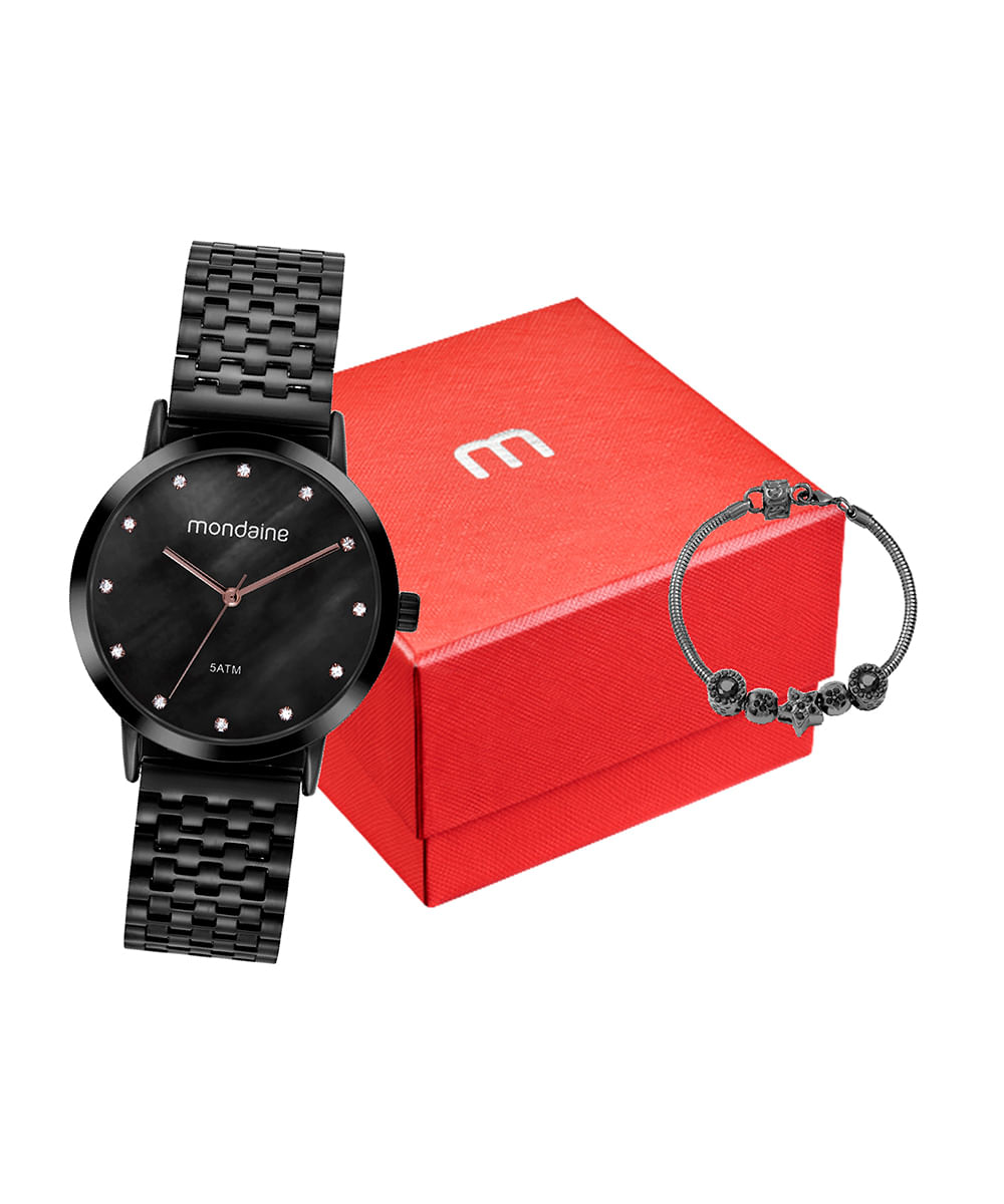 kit relógio feminino mondaine analógico 32819lpmvpe2k preto