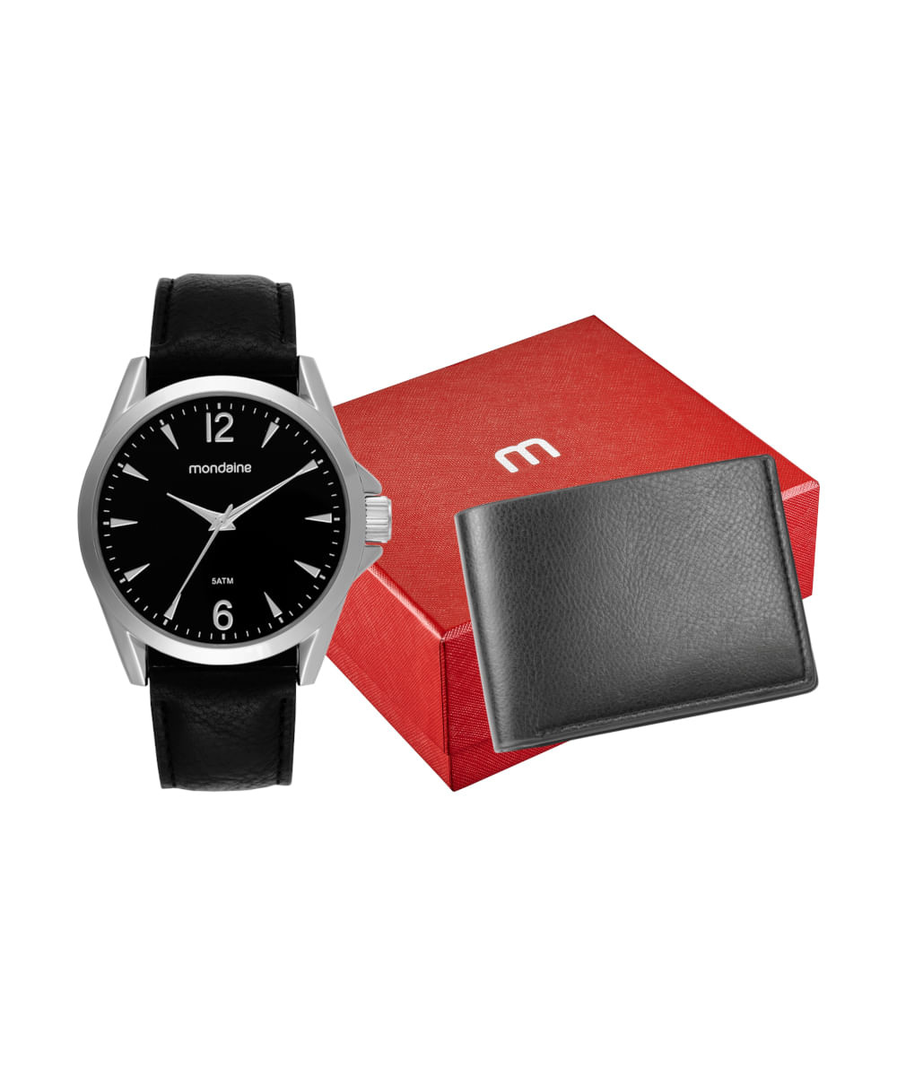 kit relógio masculino mondaine 99740g0mvnh1kf analógico prateado
