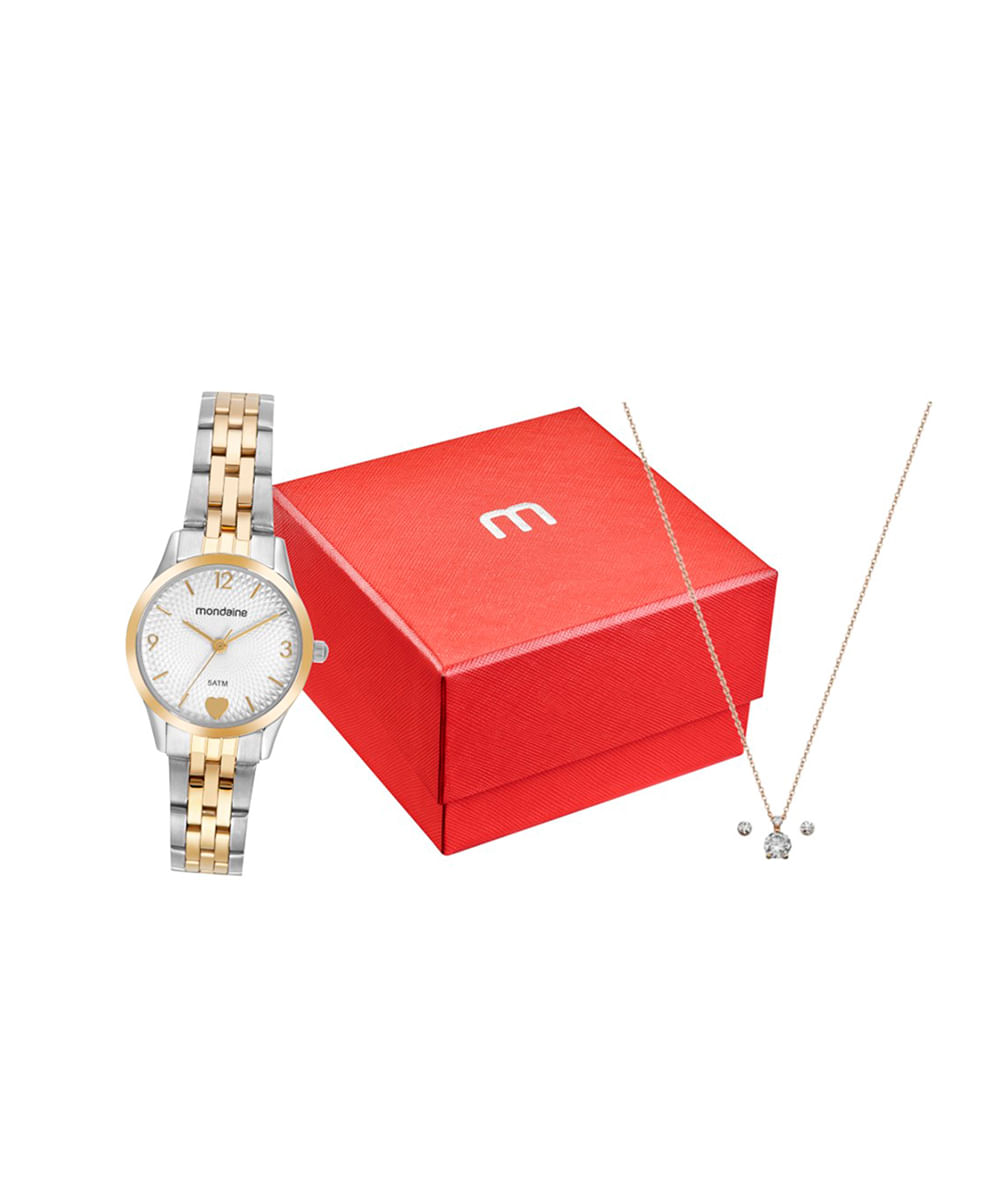 kit relógio feminino mondaine 32795lpmkbe3k1 analógico prateado
