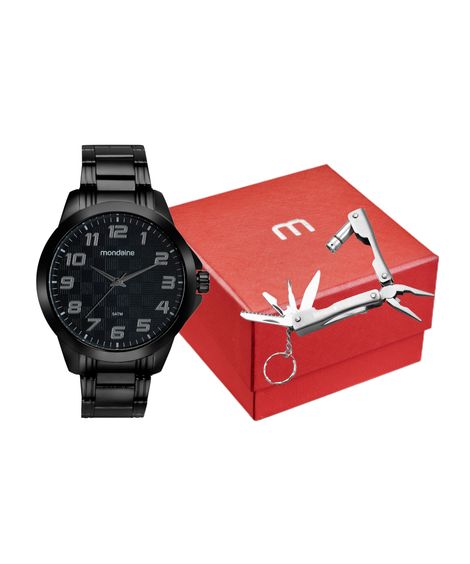 kit relógio masculino mondaine 99681gpmvpe2kf analógico preto