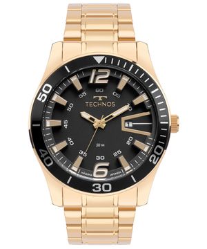 relógio masculino technos 2115lajs1p analógico-calendário dourado