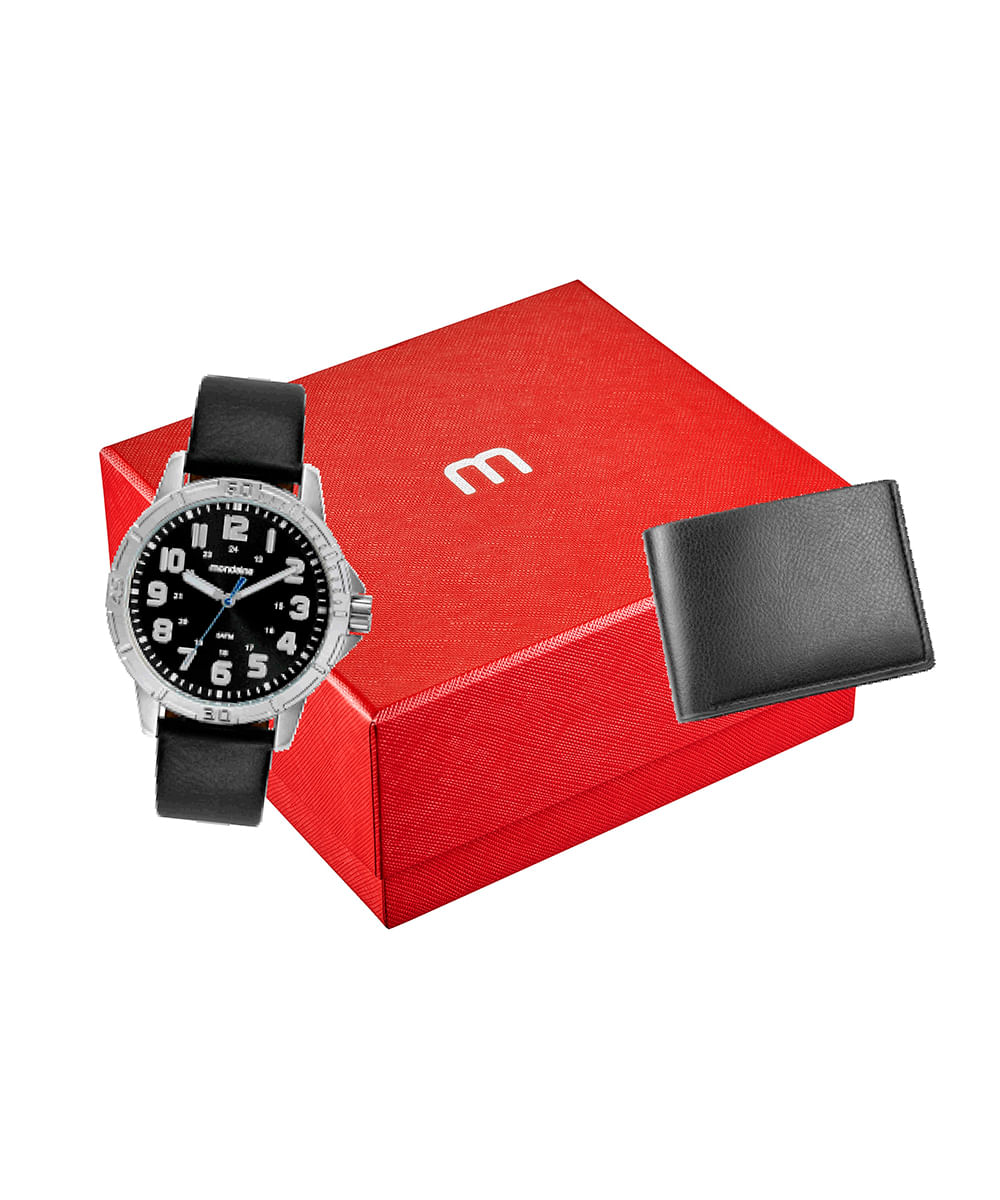 kit relógio masculino mondaine 99592g0mvnh4kc analógico prateado