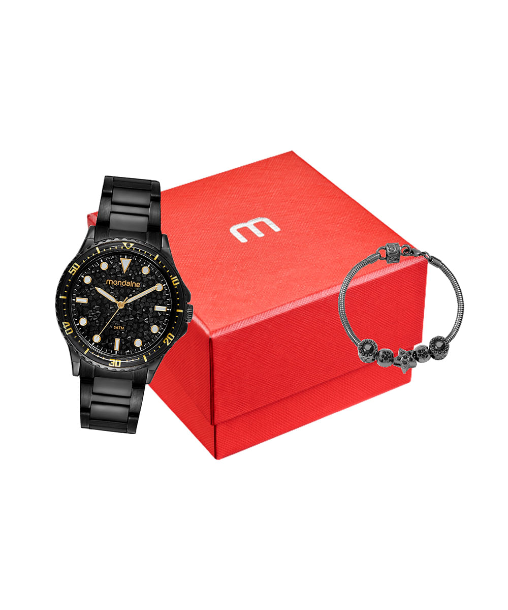 kit relógio feminino mondaine 32835lpmvpe2k analógico preto