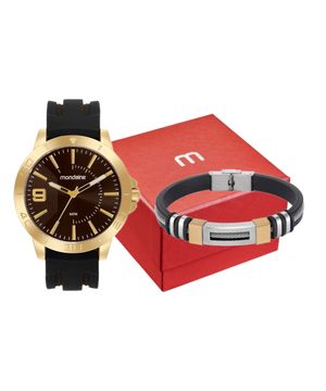 kit relógio masculino mondaine 99699gpmvdi3k analógico dourado