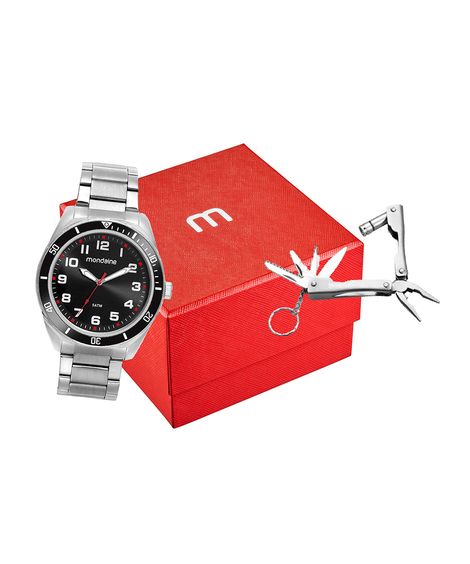 kit relógio masculino mondaine 32656g0mvne1kb analógico prateado