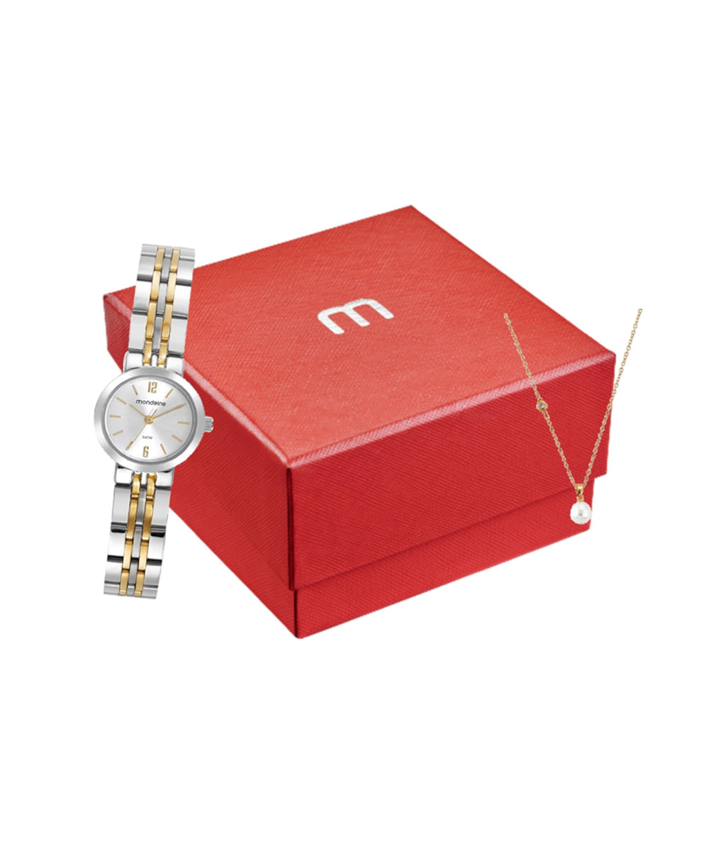 kit relógio feminino mondaine 32691lpmvbe3k analógico prateado