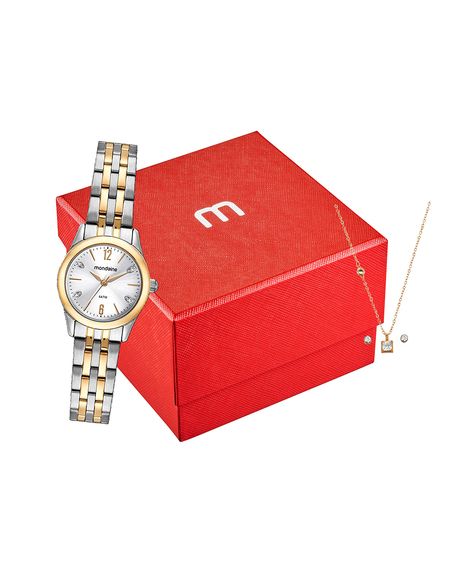 kit relógio feminino mondaine 32587lpmvbe3k analógico prateado