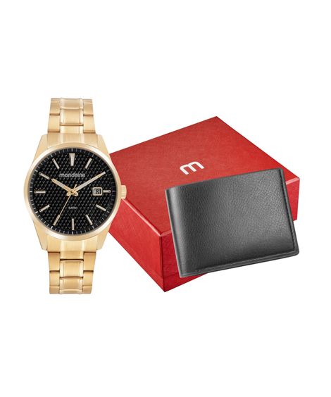 kit relógio masculino mondaine 32508gpmvde4k analógico dourado