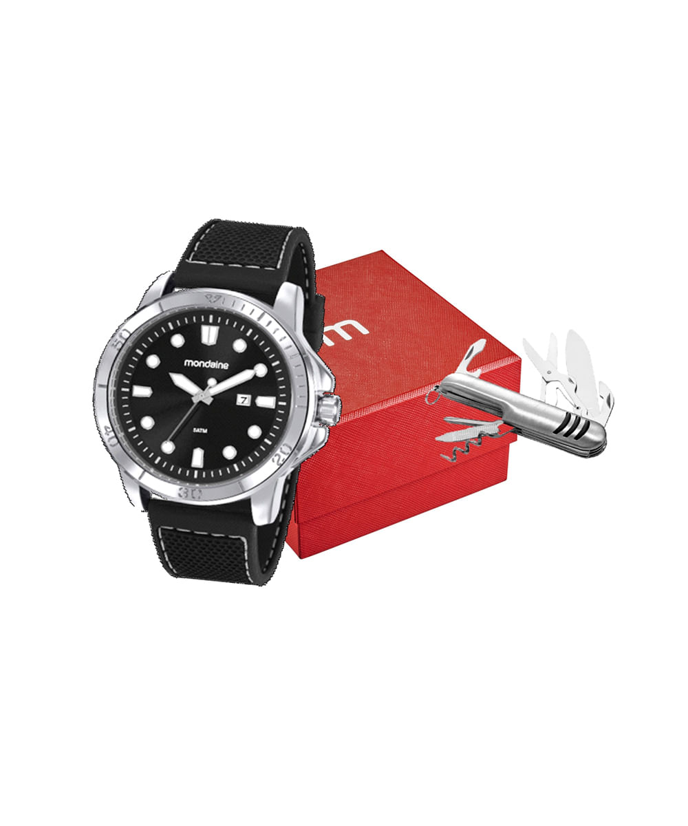kit relógio masculino mondaine 99413g0mvni2kh analógico-calendário prateado