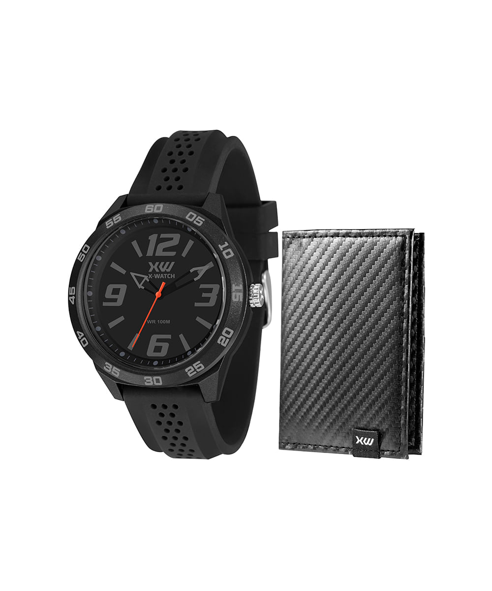 kit relógio masculino x-watch xmpp0053k0dxp2px analógico preto