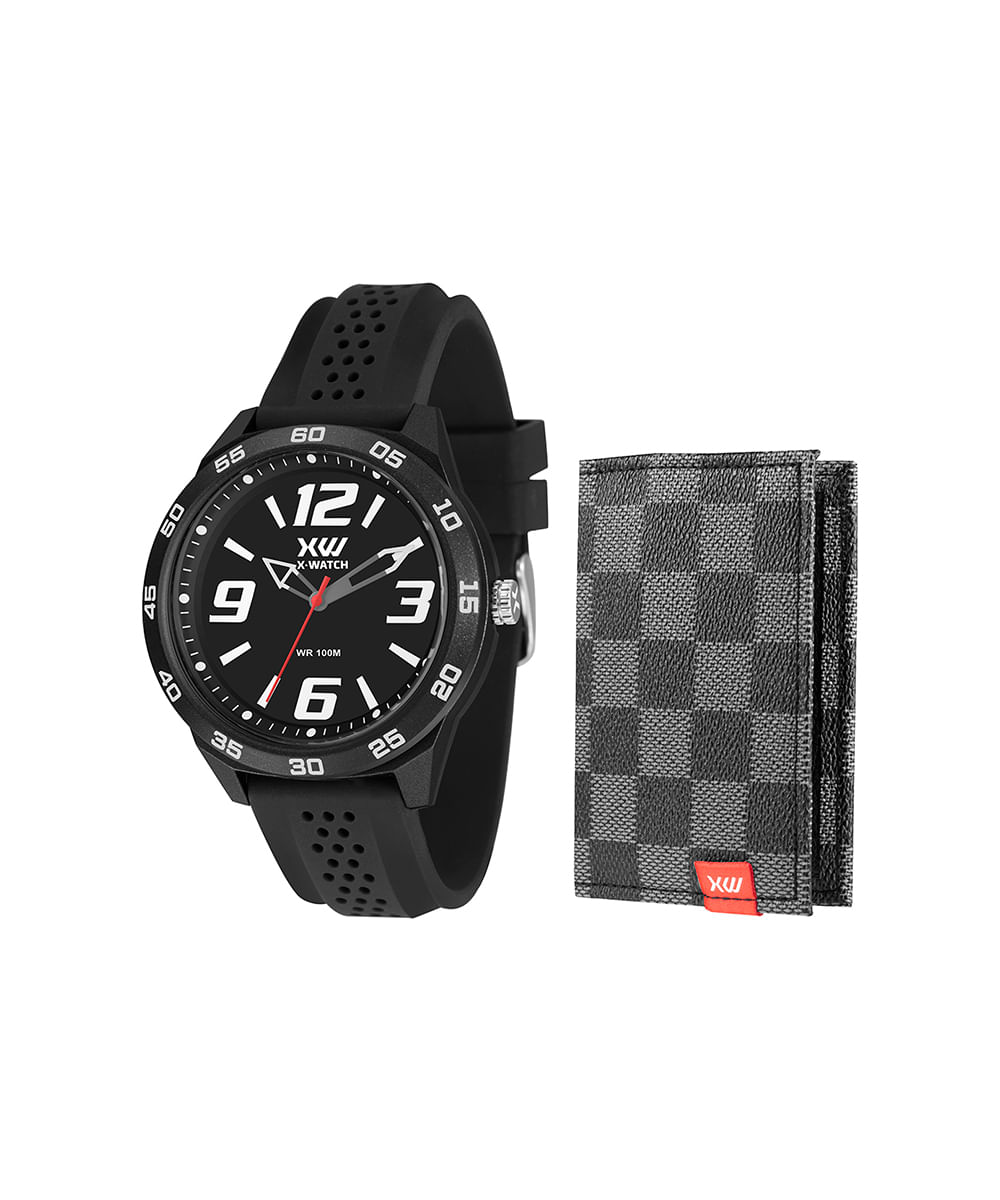 kit relógio masculino x-watch xmpp0052k0bup2px analógico preto