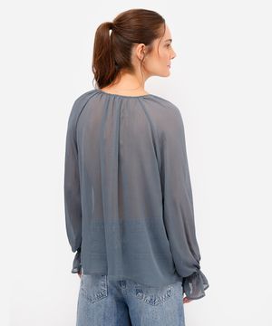 bata feminina com babados texturizada azul