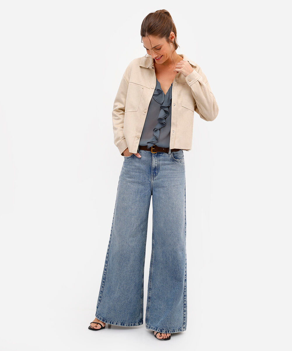 bata feminina com babados texturizada azul