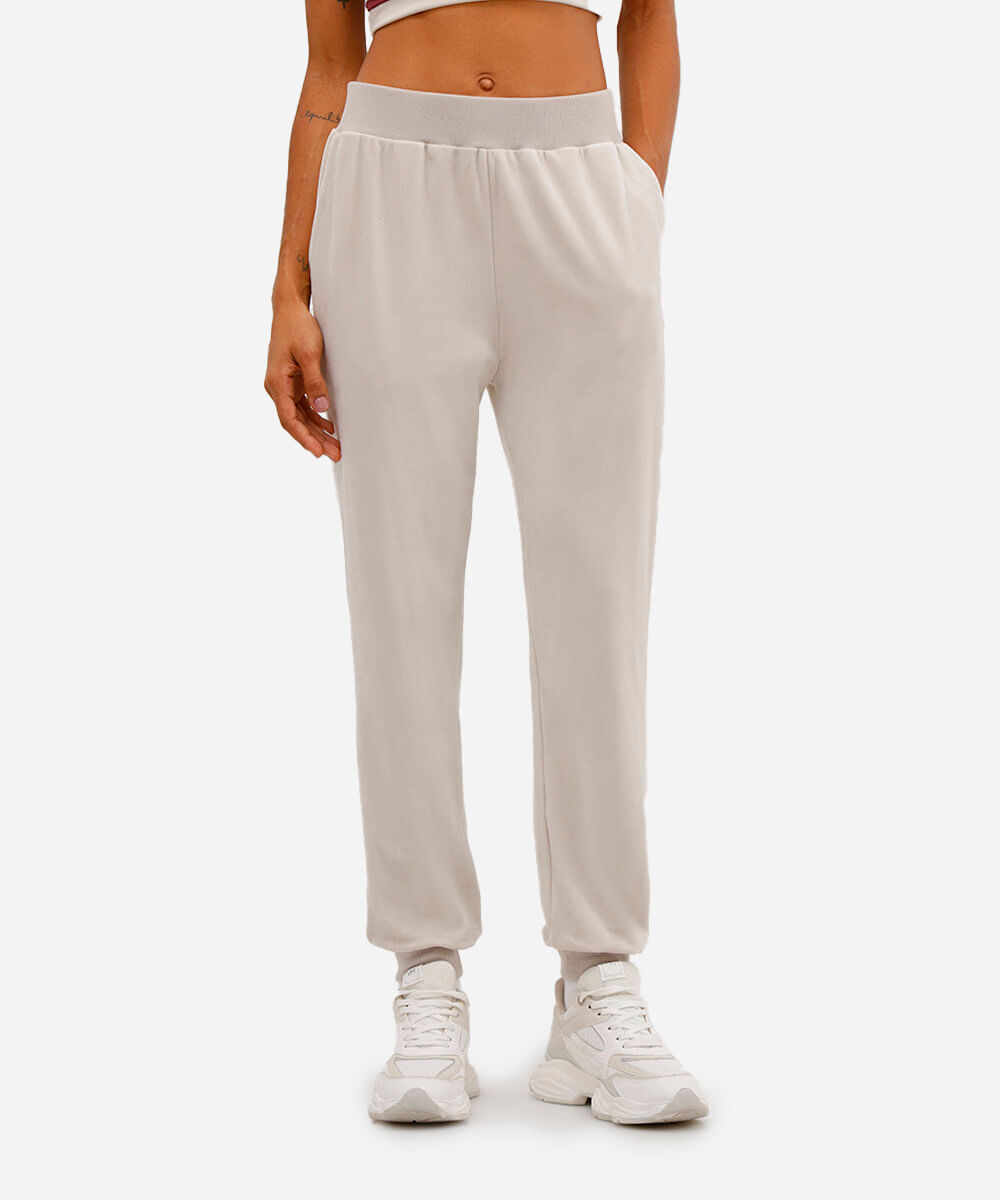 calça reta de plush cintura alta esportiva ace - cinza