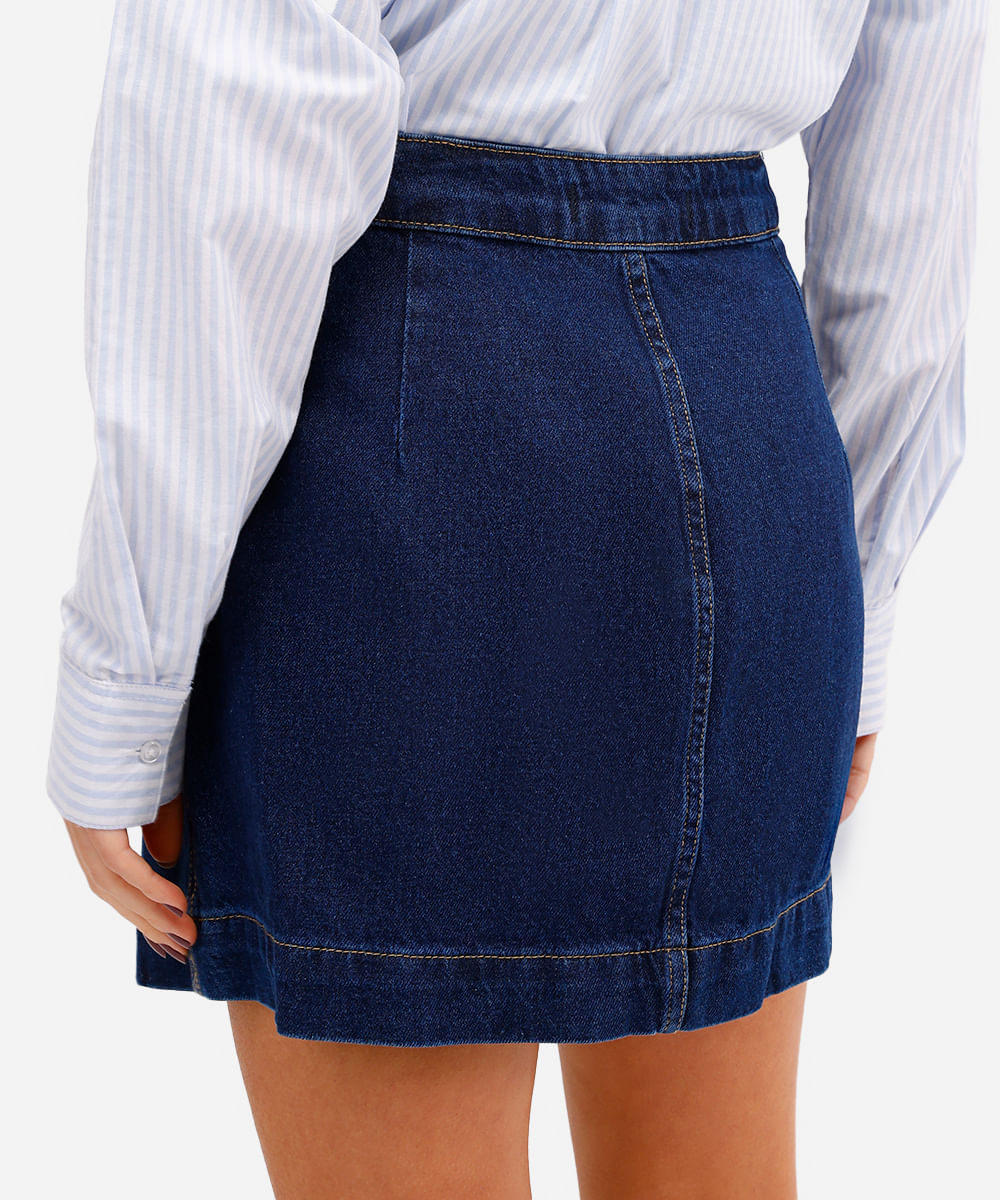 saia curta feminina jeans cintura alta azul