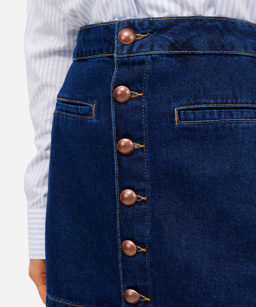 saia curta feminina jeans cintura alta azul