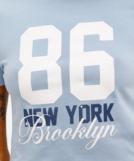 cropped feminino de algodão new york azul