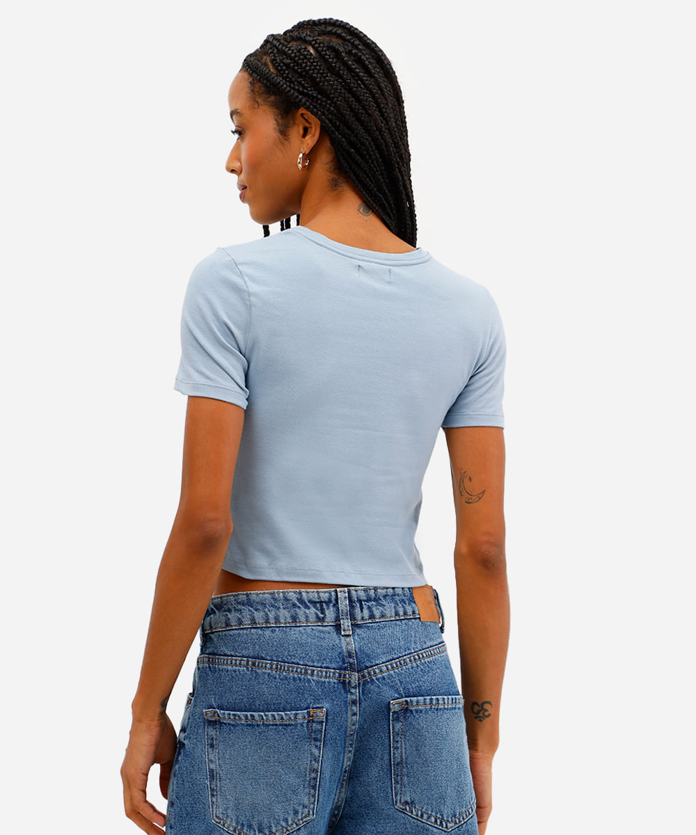 cropped feminino de algodão new york azul